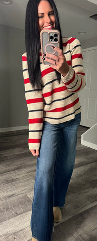 Red & Navy Stripe Sweater