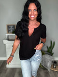 Black Waffle Knit Tee