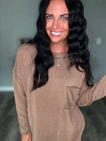 Brown Ribbed Top