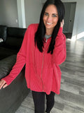 Red Ribbed Zip Up