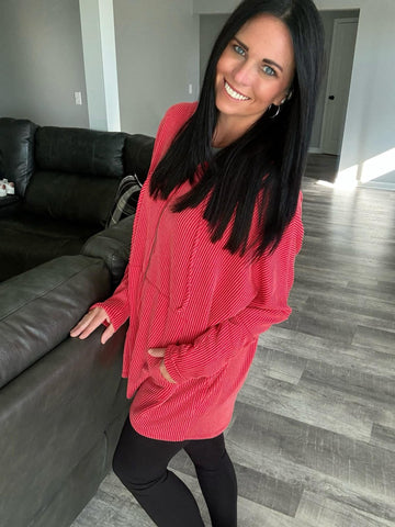 Red Ribbed Zip Up
