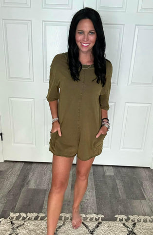 Olive Green Romper One Large