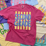 Stripes Back To School Grades Teacher Tee