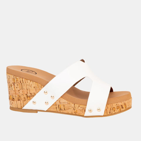 Allyson Cork Wedge Slide – Crisscross Metallic Sandal in 4 Colors