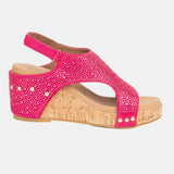 Barbara Crystal Slingback Wedge – Rhinestone Cork Platform in 3 Colors
